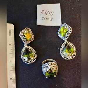 Elegant Silver and Green Gemstone Jewelry Set